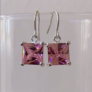 Pink CZ Crystal Sterling 925 Silver Drop Earrings